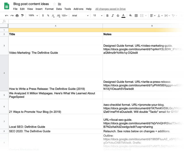 تقویم محتوایی در google sheets